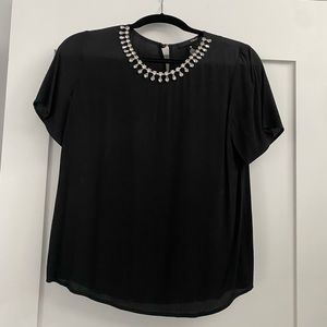 Aqua short sleeve shirt with rhinestones